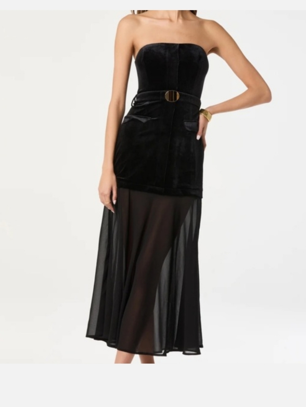 ASTR the Label Strapless Belted Semisheer Velvet Midi Dress NWT
